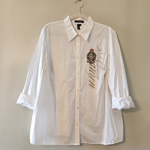 Lauren Ralph Lauren White Logo Button Down Casual Shirt Size 2X. - Picture 3 of 13